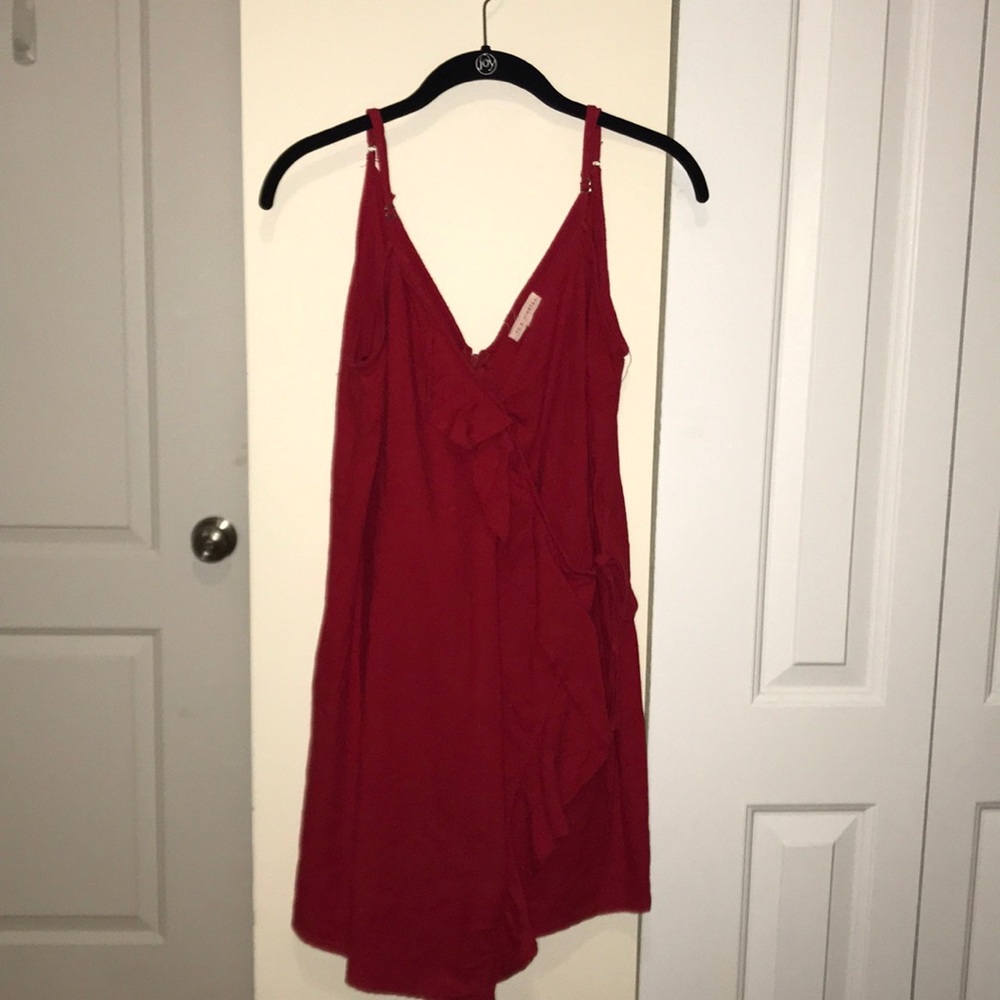 Red, Sleeveless, Ruffle Dress